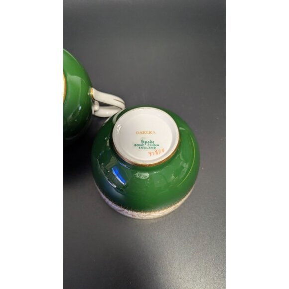 Vintage Spode Green Gold Creamer Sugar Bowl Set Fine Bone China Elegant Design - Picture 16 of 16